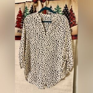 Lush Cream & Black Leopard Print Silky Blouse Top, 3/4 Sleeves, XXL, Stitchfix